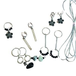 Upcycled Hair Jewelry Set – 9 Pieces + 45” Hair Rope (Silver, Black & Grey)